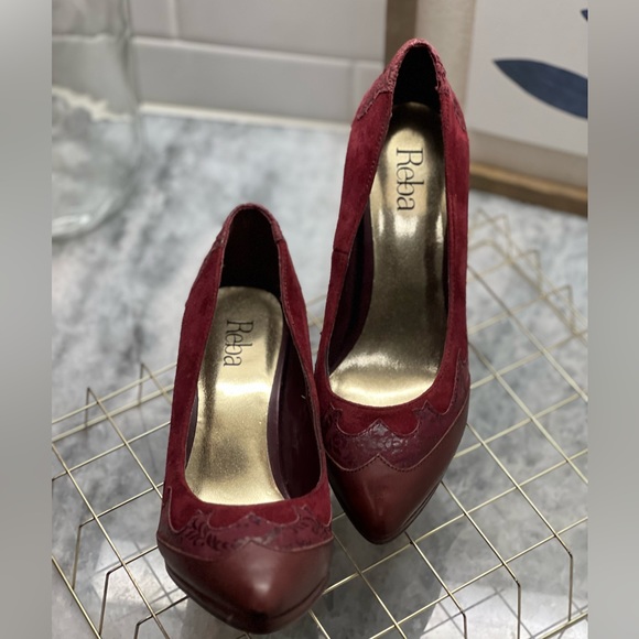Reba Leather and Suede Burgundy Heels  - FREE SHIPPING - Picture 9 of 14